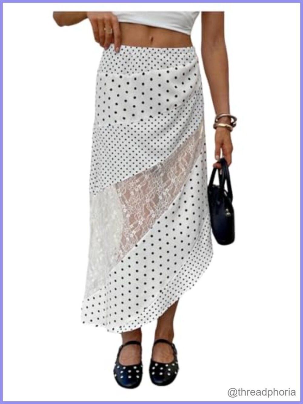 Lace Trim Polka Dots Asymmetrical Boho Midi Skirt Low Rise Ruffled Summer